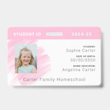 Roze Waterverf Homeschool Student ID Badge