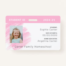 Roze Waterverf Homeschool Student ID Badge