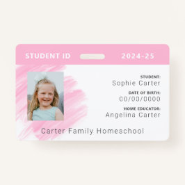 Roze Waterverf Homeschool Student ID Badge