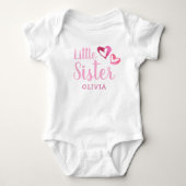 Roze Waterverf Hoorten Kleine Zuster Naam Monogram Romper (Voorkant)