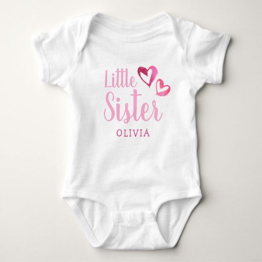 Roze Waterverf Hoorten Kleine Zuster Naam Monogram Romper (Voorkant)