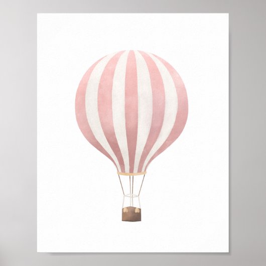 Roze Waterverf Hot Air Ballon Nursery Poster (Voorkant)