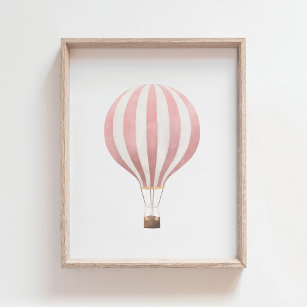 Roze Waterverf Hot Air Ballon Nursery Poster