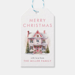  Roze Waterverf House Village Cadeaulabel