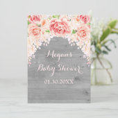 Roze Waterverf Hout Baby shower Uitnodiging (Staand voorkant)