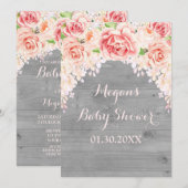 Roze Waterverf Hout Baby shower Uitnodiging (Voorkant / Achterkant)
