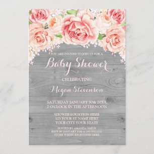Roze Waterverf Hout Baby shower Uitnodiging