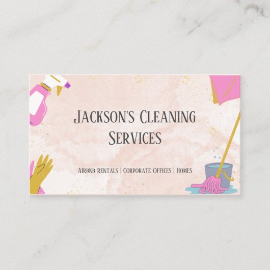 Roze Waterverf Huis en Airbnb Schoonmaak Diensten Visitekaartje (Voorkant)