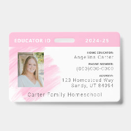 Roze Waterverf Huisonderwijs Educator ID Badge