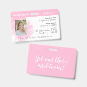 Roze Waterverf Huisonderwijs Educator ID Badge (Voor- en achterkant)