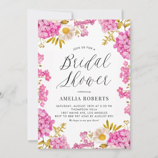 Roze Waterverf Hydrangea Bloemen Vrijgezellenfeest Kaart (Voorkant)