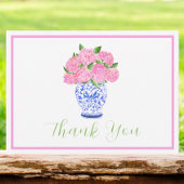 Roze Waterverf Hydrangea Chinoiserie Script Bedank Notitiekaartje