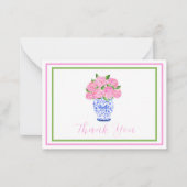 Roze Waterverf Hydrangea Script Border Bedankt Notitiekaartje (Voorkant)