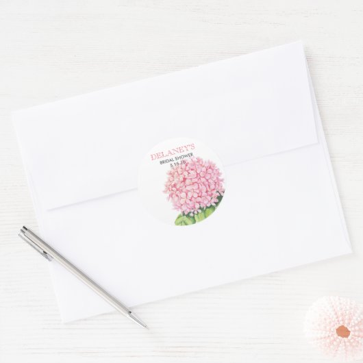 Roze Waterverf Hydrangea Stickers (Envelop)