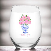 Roze Waterverf Hydrangeas Chinoiserie Custom Wijnglas Zonder Voet