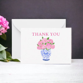 Roze Waterverf Hydrangeas Chinoiserie Hartelijk da Notitiekaartje