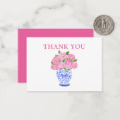 Roze Waterverf Hydrangeas Chinoiserie Hartelijk da Notitiekaartje (Voorkant / Achterkant in situ)