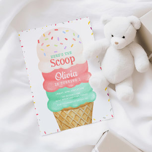 Roze Waterverf ijsje 1e verjaardag Kaart