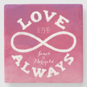 Roze Waterverf Infinity Love Wedding Date, Namen Stenen Onderzetter