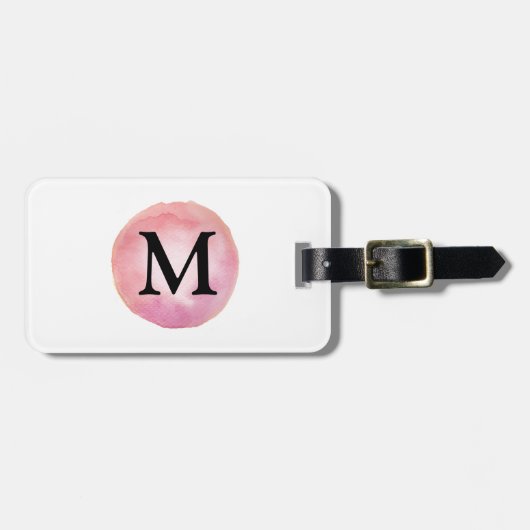 Roze Waterverf Initiaal Letter Monogram Bagagelabel (Voorkant horizontaal)