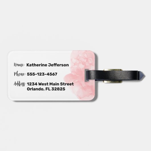 Roze Waterverf Initiaal Monogram Bagagelabel (Achterkant horizontaal)