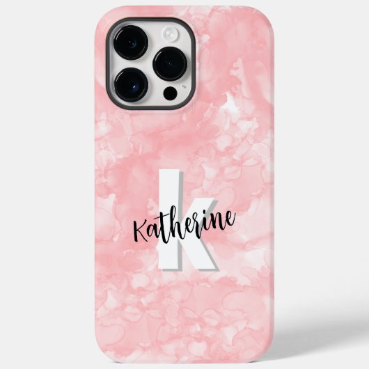 Roze Waterverf Initiaal Monogram Case-Mate iPhone Case (Achterkant)