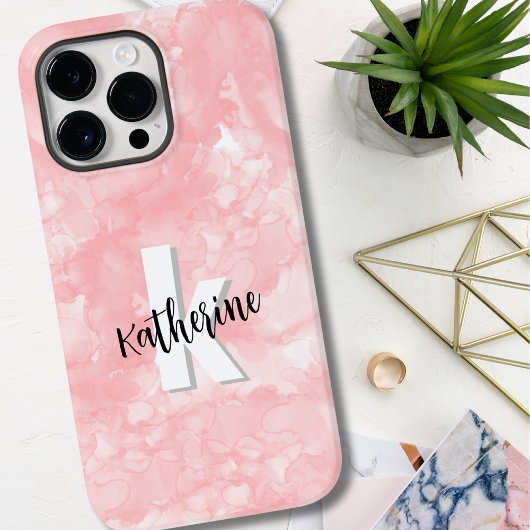 Roze Waterverf Initiaal Monogram Case-Mate iPhone Case