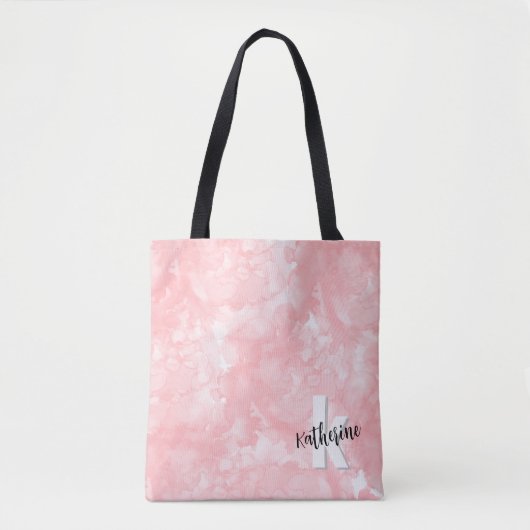 Roze Waterverf Initiaal Monogram Tote Bag (Voorkant)