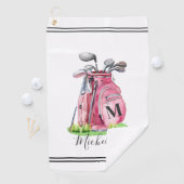 Roze Waterverf Initiaal naam Monogram Golfhanddoek (Insitu)