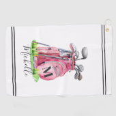 Roze Waterverf Initiaal naam Monogram Golfhanddoek (Horizontaal)