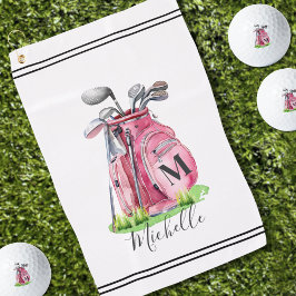 Roze Waterverf Initiaal naam Monogram Golfhanddoek