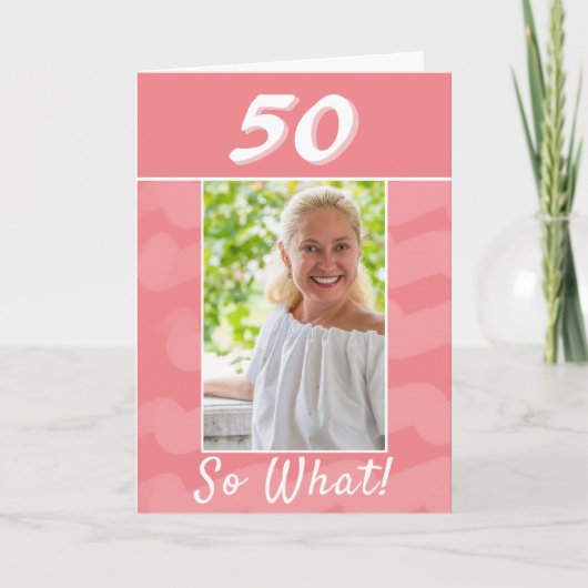 Roze Waterverf Inspirerend Foto 50th Birthday Kaart (Voorkant)