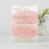 Roze Waterverf Ivory en Gold Dust 50th Birthday Kaart (Staand voorkant)