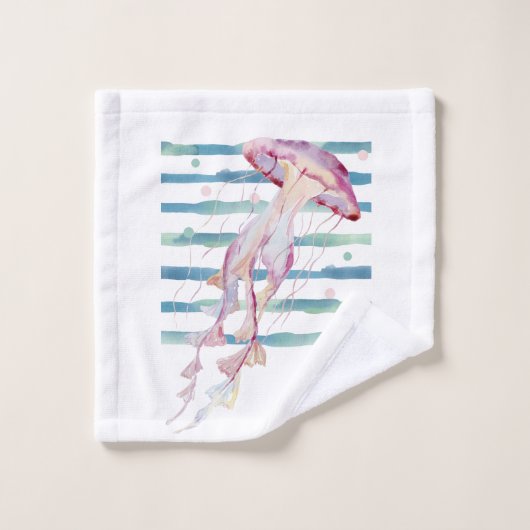 Roze Waterverf JELLYFISH Beach Coastal AVALON Bad Handdoek (Wasdoekje)