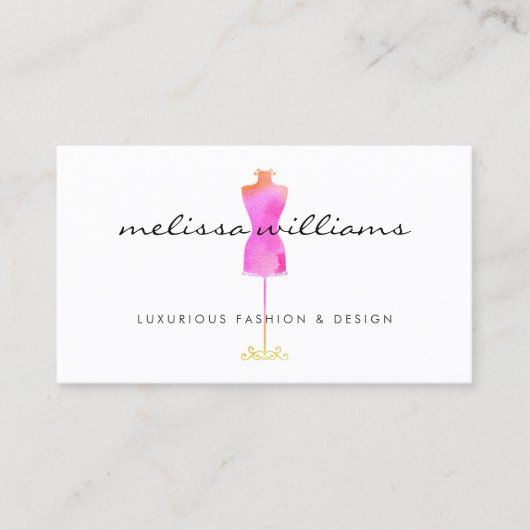 Roze Waterverf Jurk Mannequin Mode Boutique Visitekaartje (Voorkant)