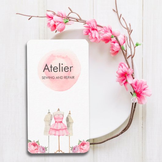 Roze Waterverf Jurk Mannequin Visitekaartje