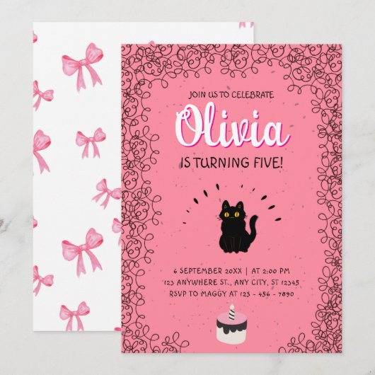 Roze Waterverf kattenverjaardag Kaart