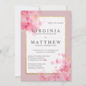 Roze Waterverf Kersenbloesem bruiloft Kaart (Voorkant)