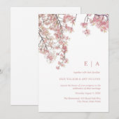 Roze waterverf kersenbloesem huwelijksuitnodiging kaart (Voorkant / Achterkant)