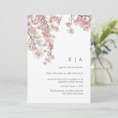 Roze waterverf kersenbloesem huwelijksuitnodiging kaart (Staand voorkant)