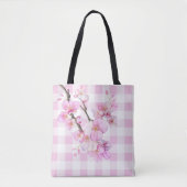 Roze waterverf kersenbloesems plaid gingham tote bag (Voorkant)