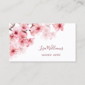 Roze Waterverf Kersenbloesems Zwart Visitekaartje (Voorkant)