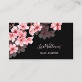 Roze Waterverf Kersenbloesems Zwart Visitekaartje (Voorkant)