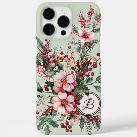 Roze waterverf Kerst bloemige monogram hoes- Case-Mate iPhone Case (Achterkant)