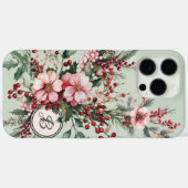 Roze waterverf Kerst bloemige monogram hoes- Case-Mate iPhone Case (Achterkant (horizontaal))