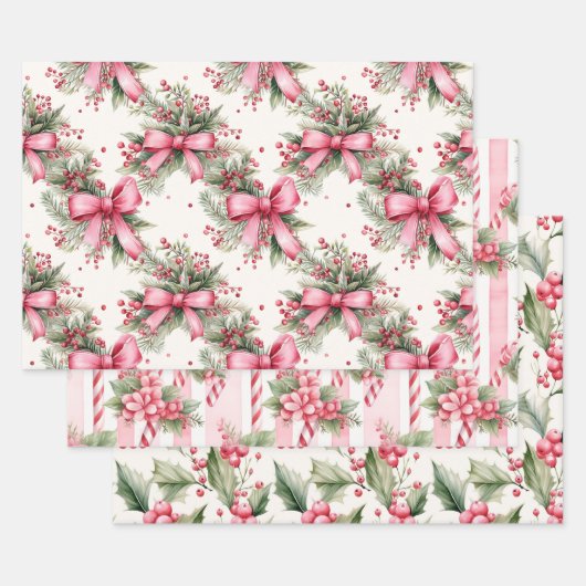 Roze waterverf kerst inpakpapier vel (Set)