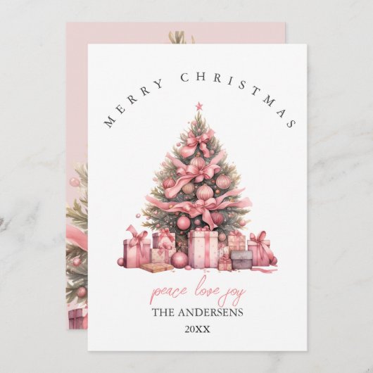 Roze waterverf Kerst Kaart (Voorkant / Achterkant)