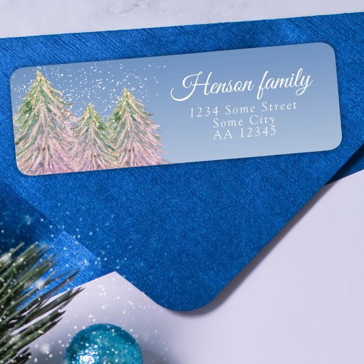 Roze Waterverf - Kerstadres voor kerstmis Etiket