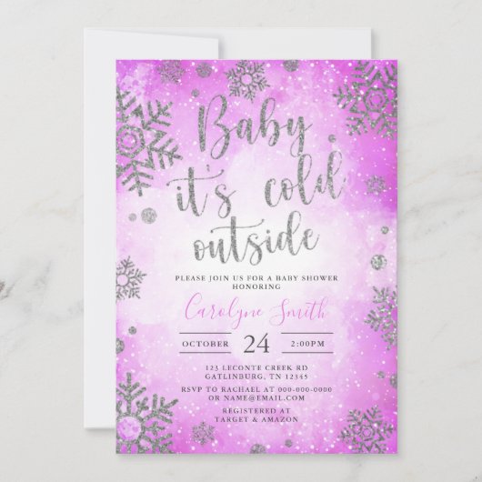 Roze Waterverf kerstBaby shower uitnodiging (Voorkant)