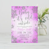 Roze Waterverf kerstBaby shower uitnodiging (Staand voorkant)